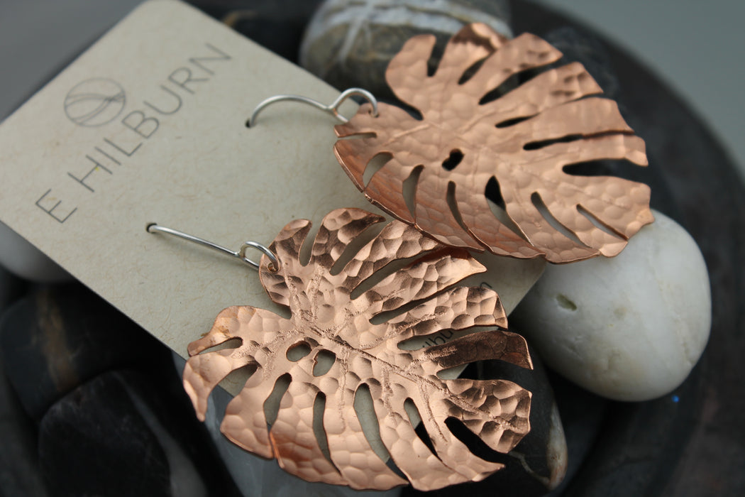 Hand Fabricated Copper Monstera Earrings