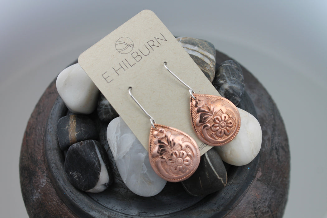 Unsealed Floral Copper Tear Drop Earrings