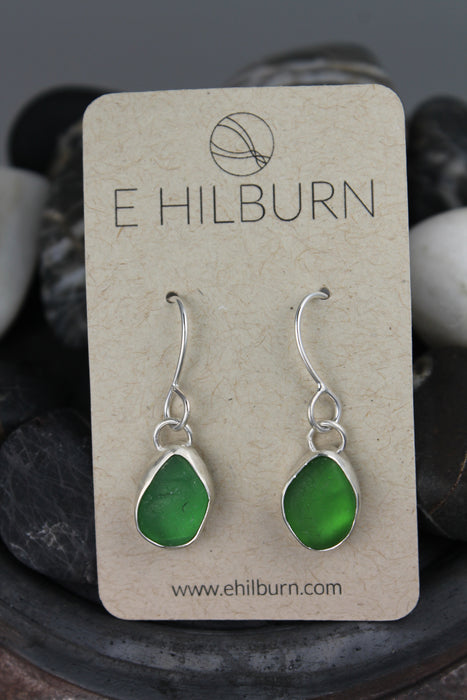 Authentic Sterling Silver Kelly Green Sea Glass Earrings