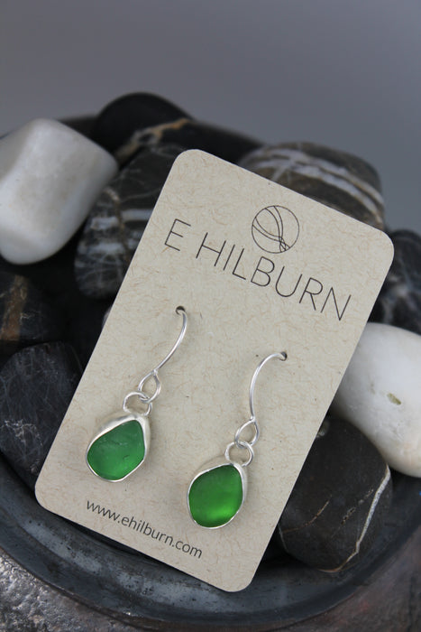 Authentic Sterling Silver Kelly Green Sea Glass Earrings