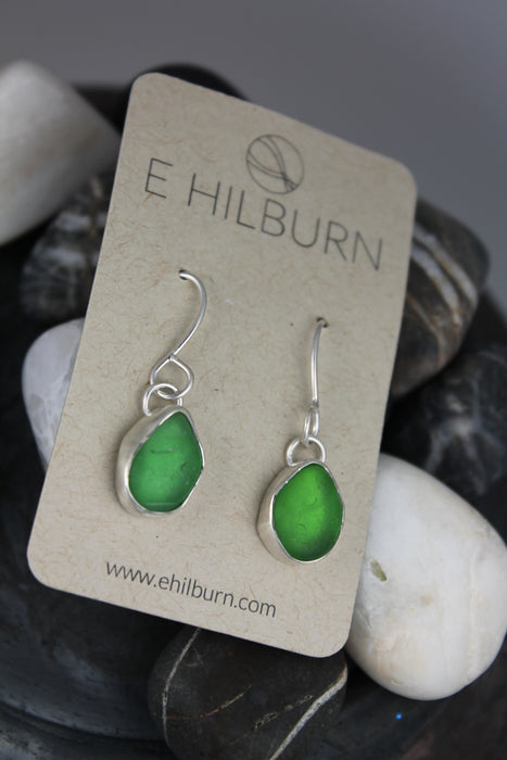 Authentic Sterling Silver Kelly Green Sea Glass Earrings