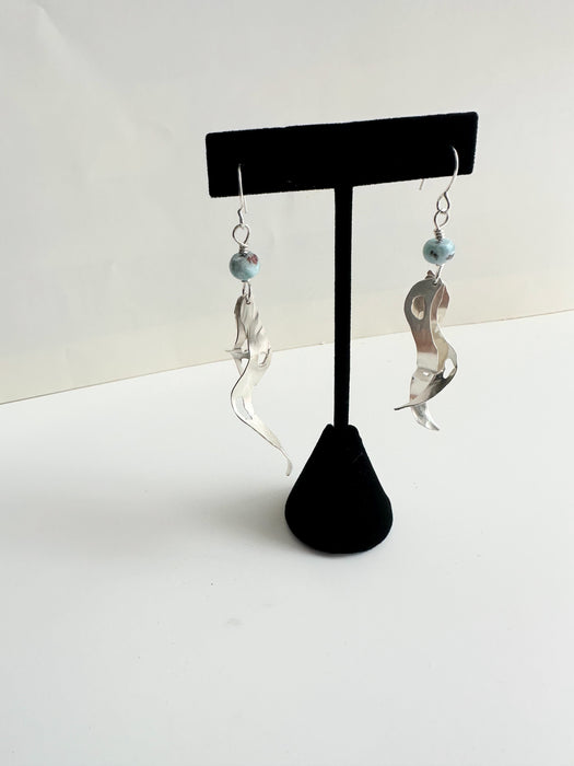 Sterling Silver Larimar Bullwhip Kelp Earrings Pair B