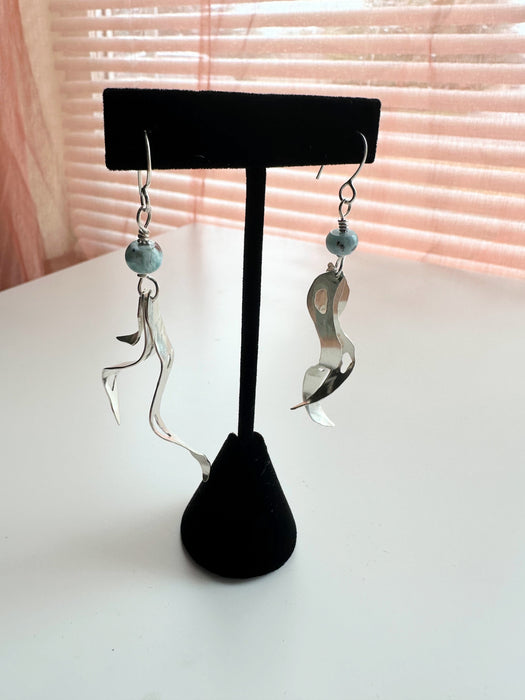 Sterling Silver Larimar Bullwhip Kelp Earrings Pair B