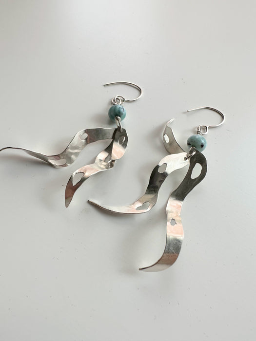 Sterling Silver Larimar Bullwhip Kelp Earrings Pair B