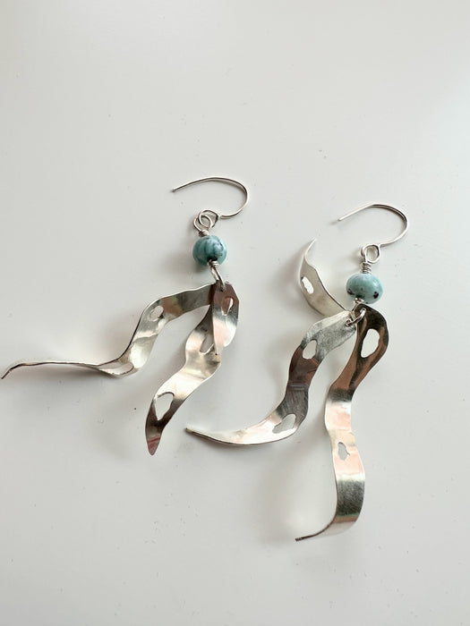 Sterling Silver Larimar Bullwhip Kelp Earrings Pair B