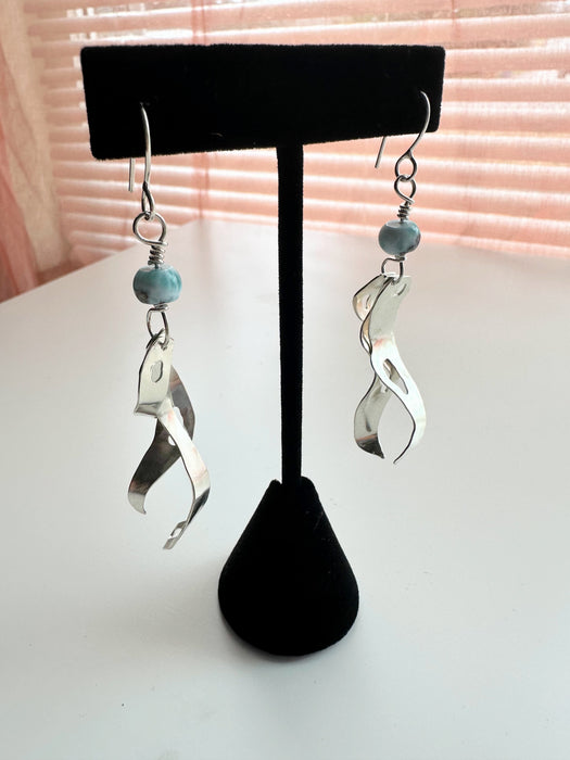 Sterling Silver Larimar Bullwhip Kelp Earrings