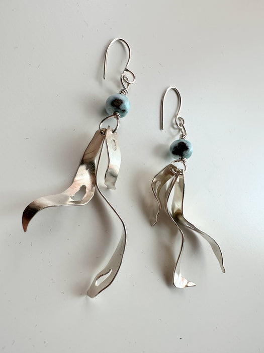 Sterling Silver Larimar Bullwhip Kelp Earrings