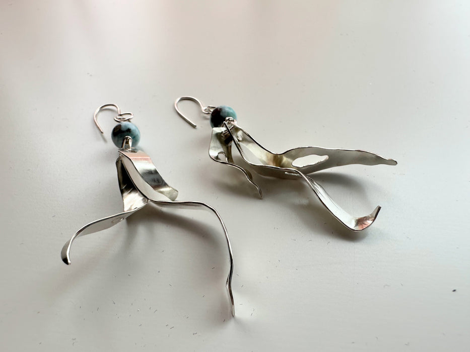 Sterling Silver Larimar Bullwhip Kelp Earrings