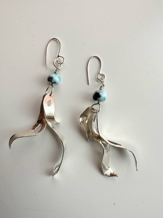 Sterling Silver Larimar Bullwhip Kelp Earrings