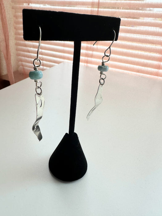 Sterling Silver Larimar Bullwhip Kelp Earrings Single Dangle