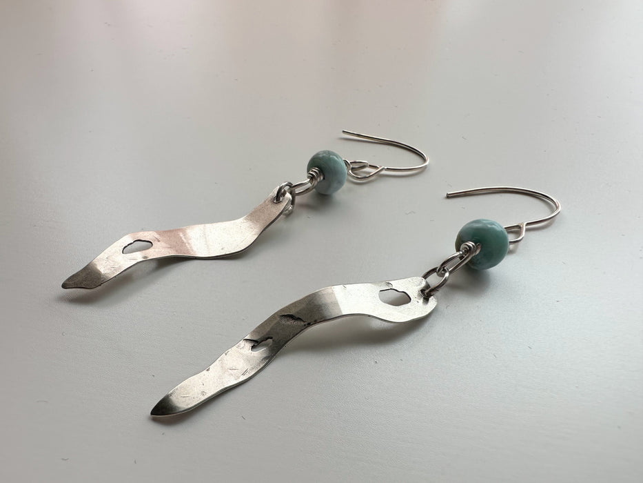 Sterling Silver Larimar Bullwhip Kelp Earrings Single Dangle