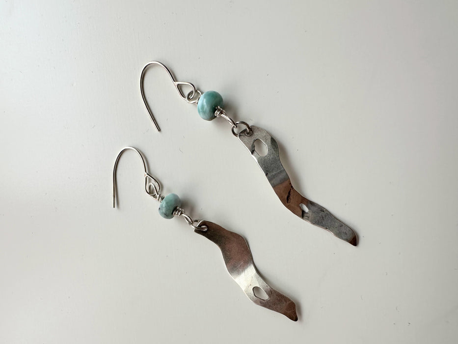 Sterling Silver Larimar Bullwhip Kelp Earrings Single Dangle