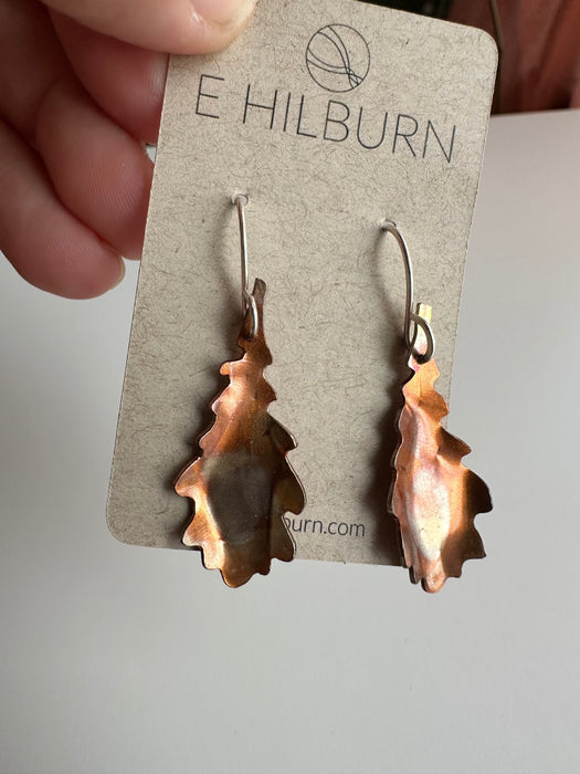 Copper Flame Painted Leaf Earrings 1.6 inch drop