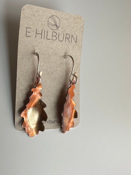 Copper Flame Painted Leaf Earrings 1.6 inch drop