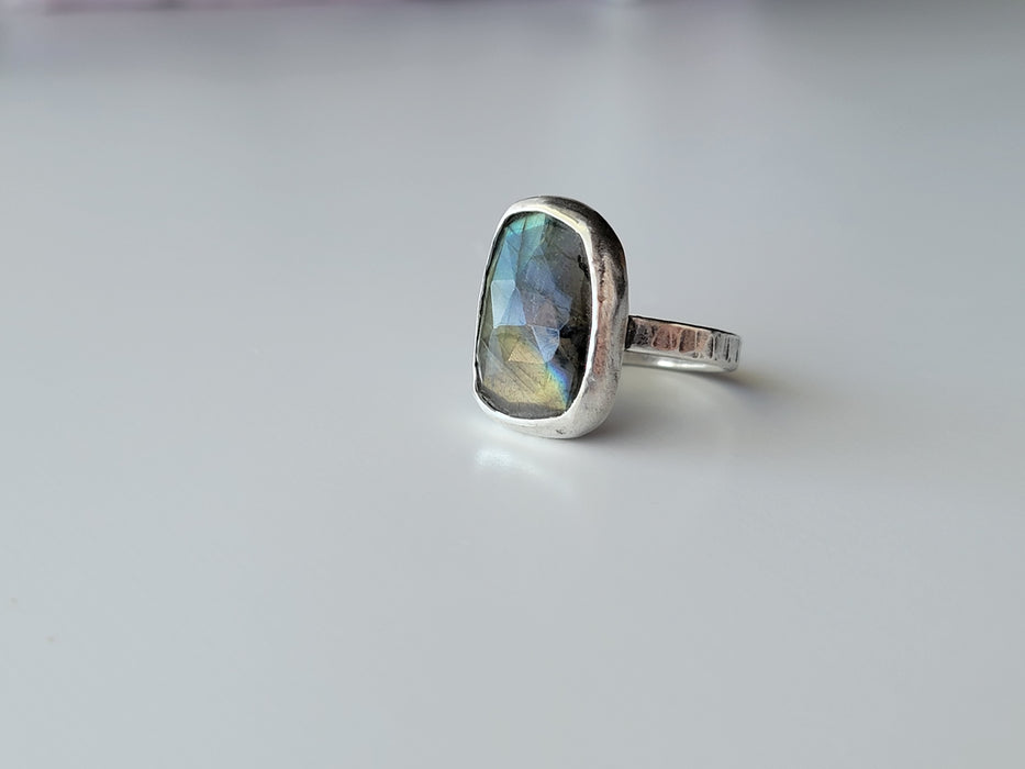 Sterling Silver Faceted Labradorite Ring, Size 11