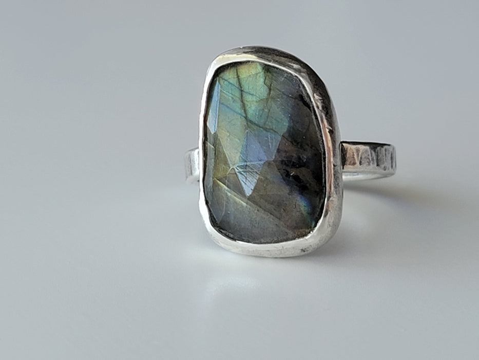 Sterling Silver Faceted Labradorite Ring, Size 11