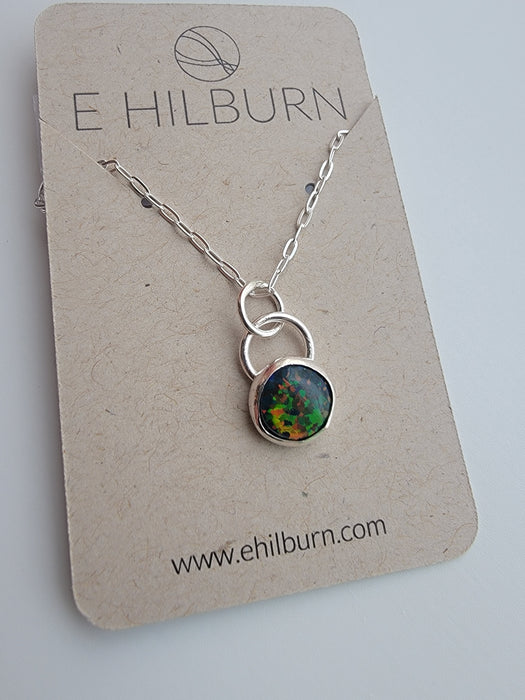 Dainty Sterling Silver Black Synthetic Opal Necklace