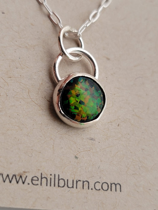 Dainty Sterling Silver Black Synthetic Opal Necklace